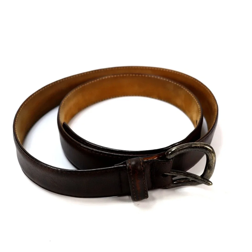 PETER MILLAR Leather Casual Dress Belt Solid Dark Brown Mens Size 42 USA Made